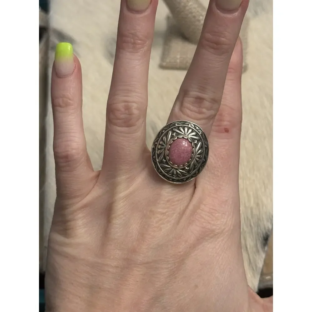 Carolyn Pollack Relios Sterling Silver Pink Rhodochrosite Concho Dome Ring 7